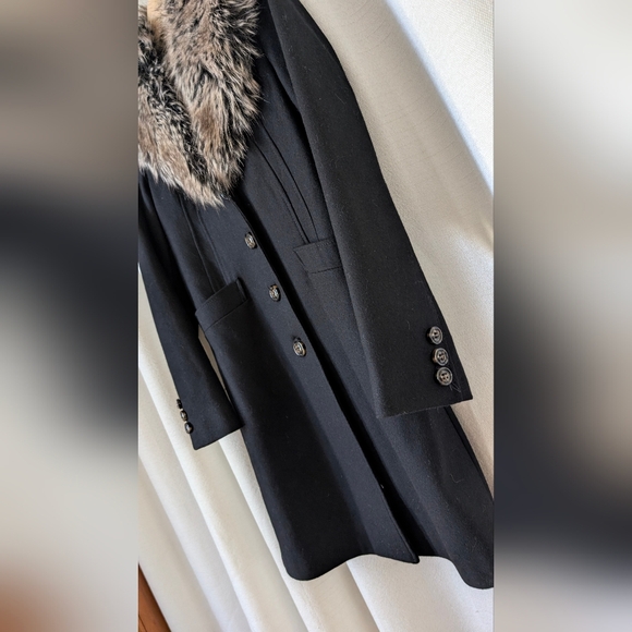 Moda International Black Pea Coat with Faux Fur Collar - Picture 6 of 8